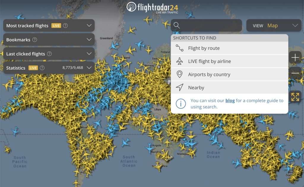 Flight Radar 24 Beispielbild